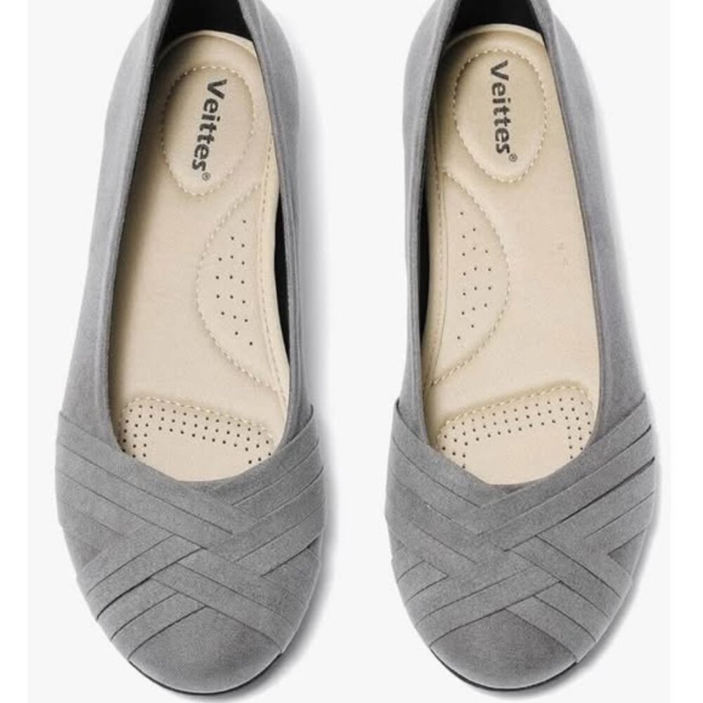 Women's Wide Width Flat Shoes Ladies Dress Slip On Round Toe Ballet Flats